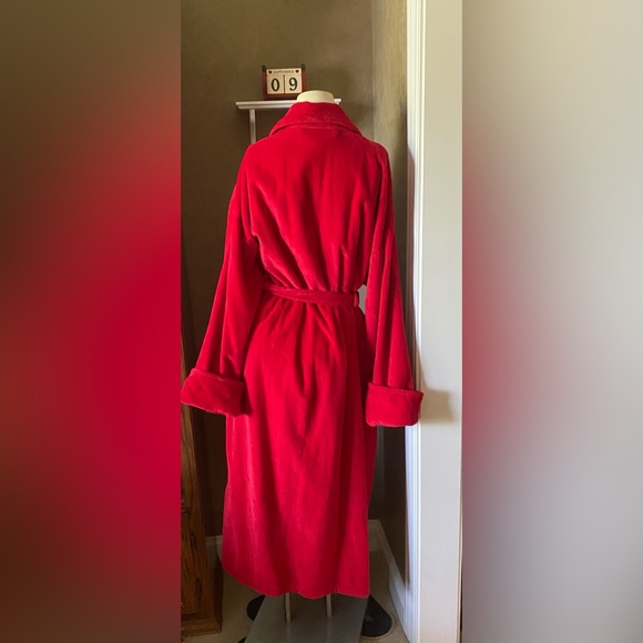 Intimate Essentials Long Heavy Bath Robe Tie Waist pockets Red Womens XL, cotton - Picture 2 of 7